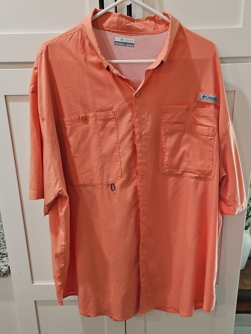 Columbia Men’s Short Sleeve Button-Down Shirt - Coral/Peach Xxl